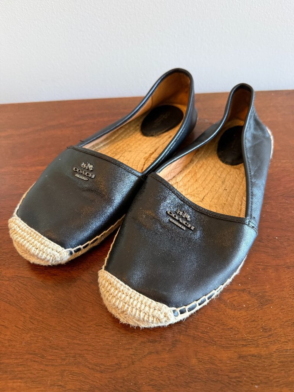 Coach Rhodelle Black Leather Espadrille Sandals Women's Size 10